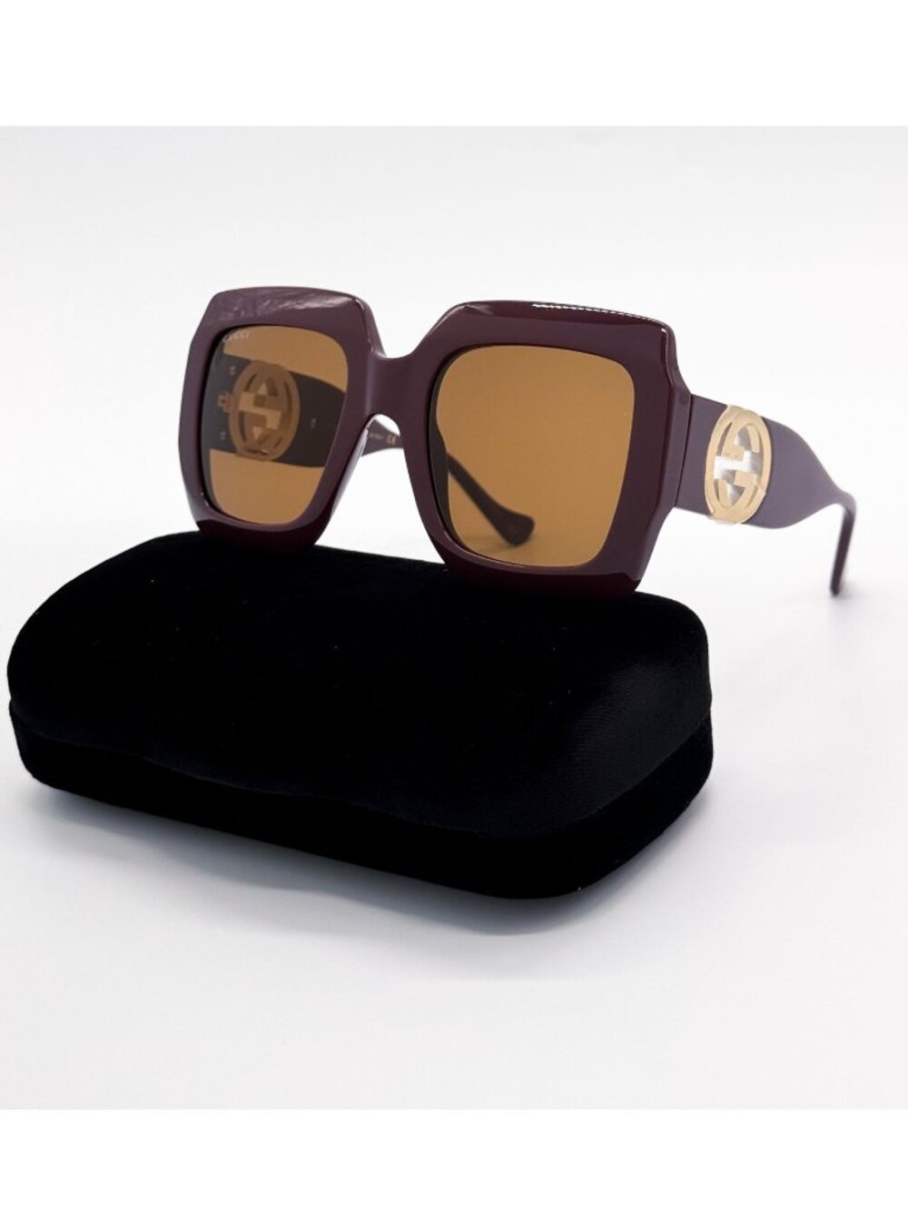 New Gucci Sunglasses GG1022S 002 Burgundy Brown Women Square